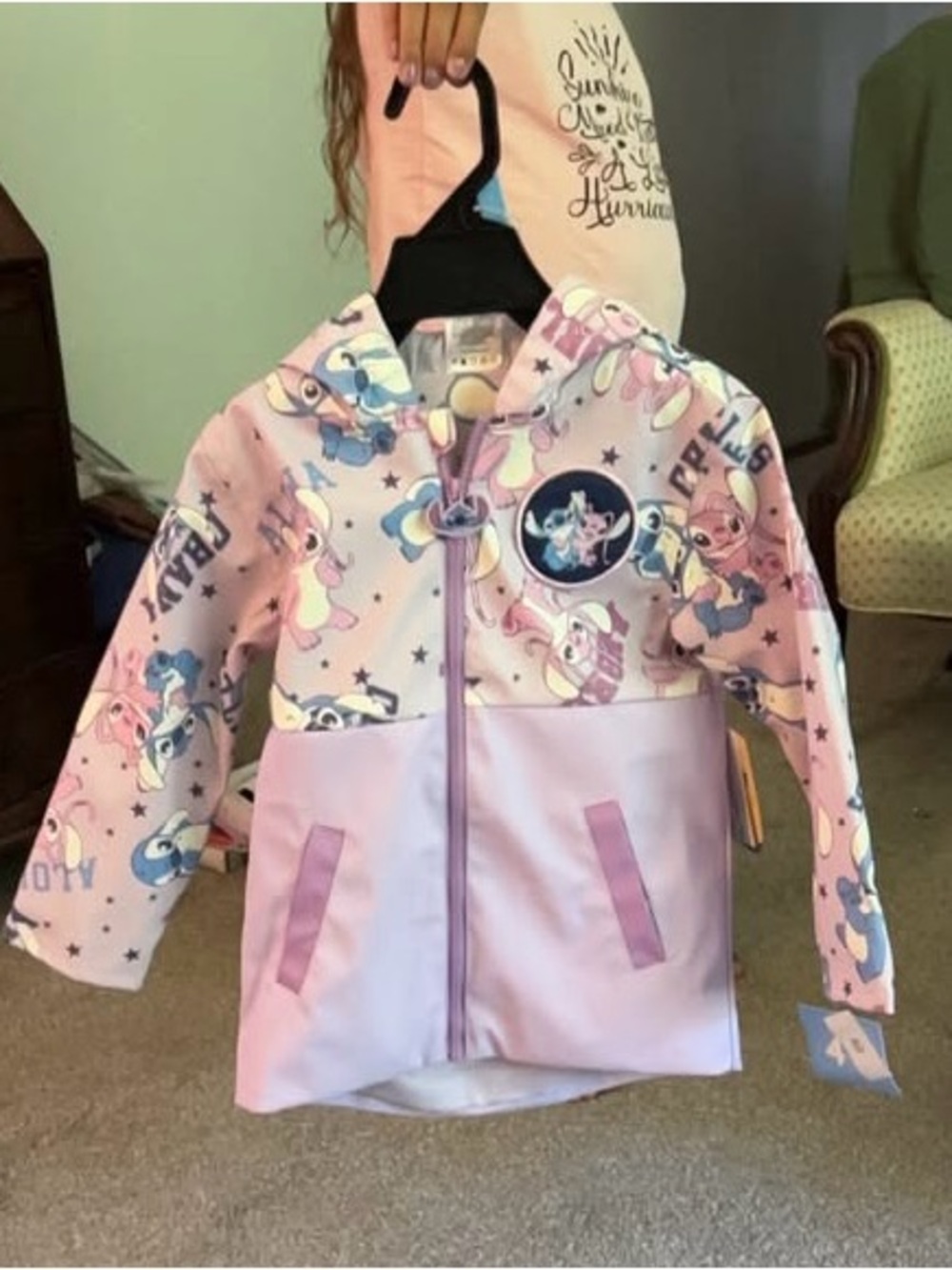 Disney Kids Stitch/Angel Hooded Raincoat - Light Pink & Purple